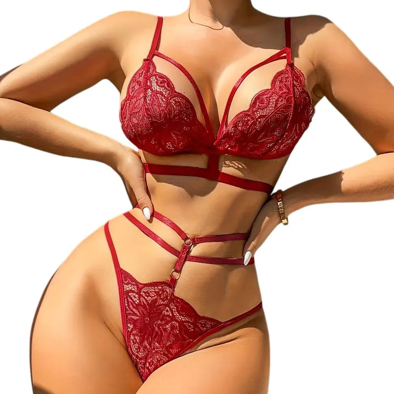 Lingerie Set Sexy Seamless Backless Bra Hollow Out High Waisted Thongs Delicate 2-Piece Pure Erotic Underwear Sets Women Undies