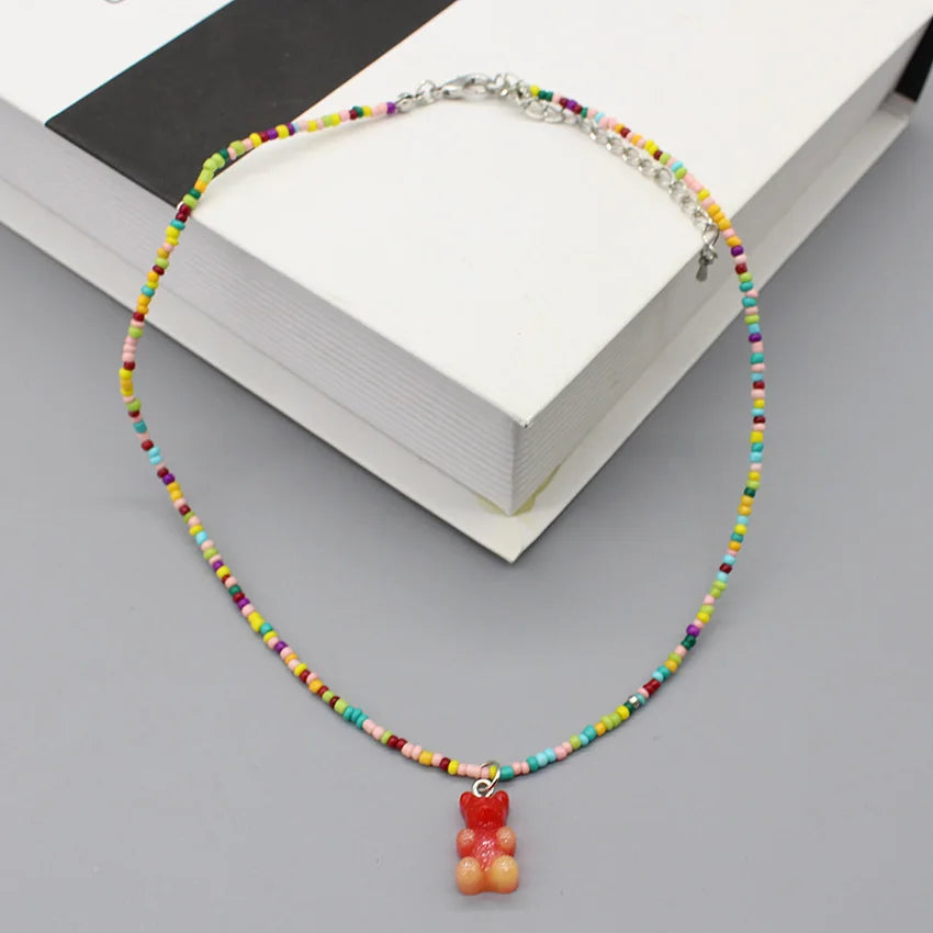 Women's Colorful Seed-Bead Gummy Choker Necklace