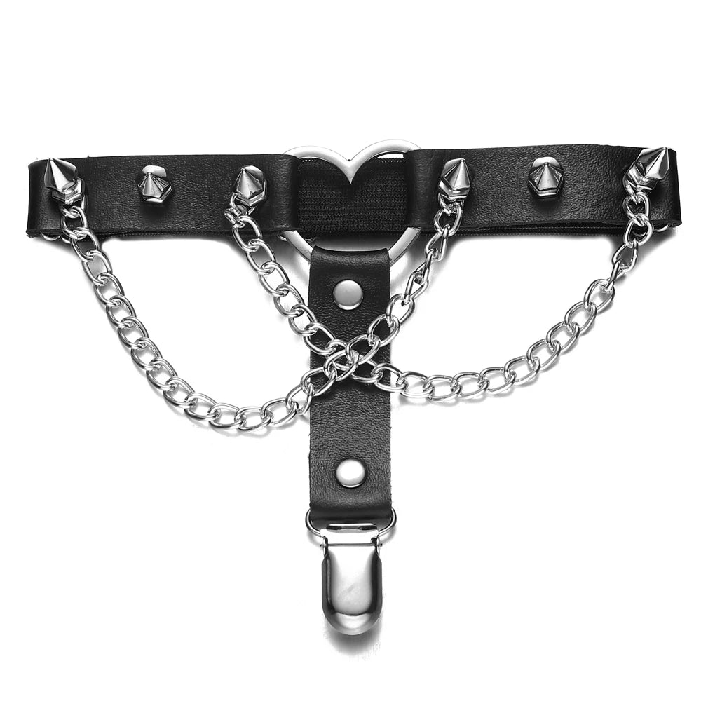 Thigh Chains for Women Leg Chain Black Leather Heart Spiked Garter Belt  Women's Body Jewelry Festival Rave Accessories