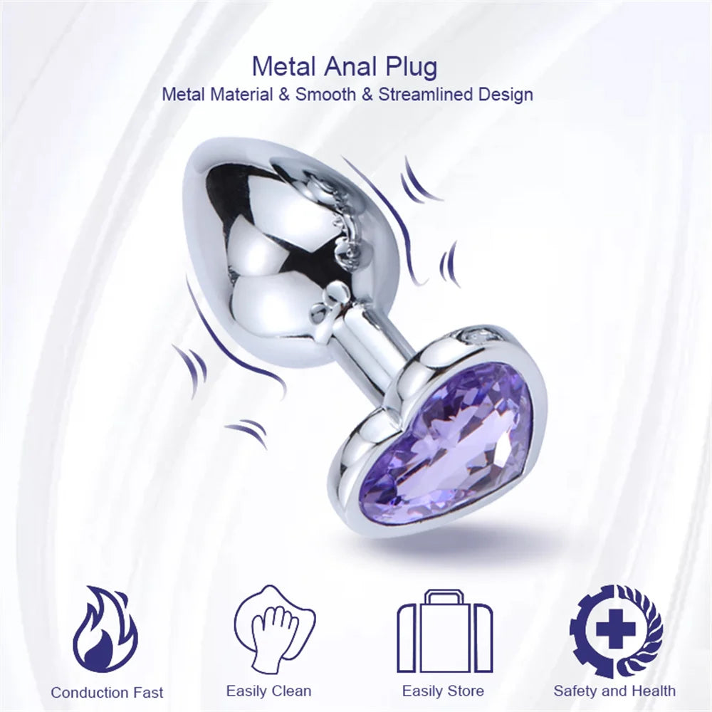 Heart-Base Crystal Metal Anal Plug