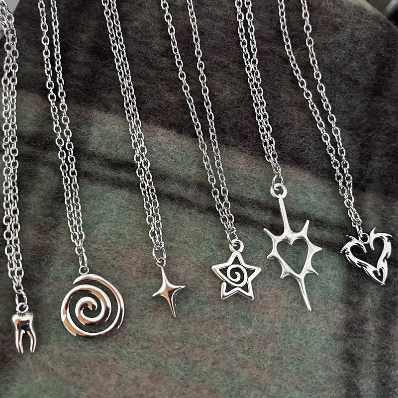 Y2K Fire Heart & Teeth Pendant Necklace