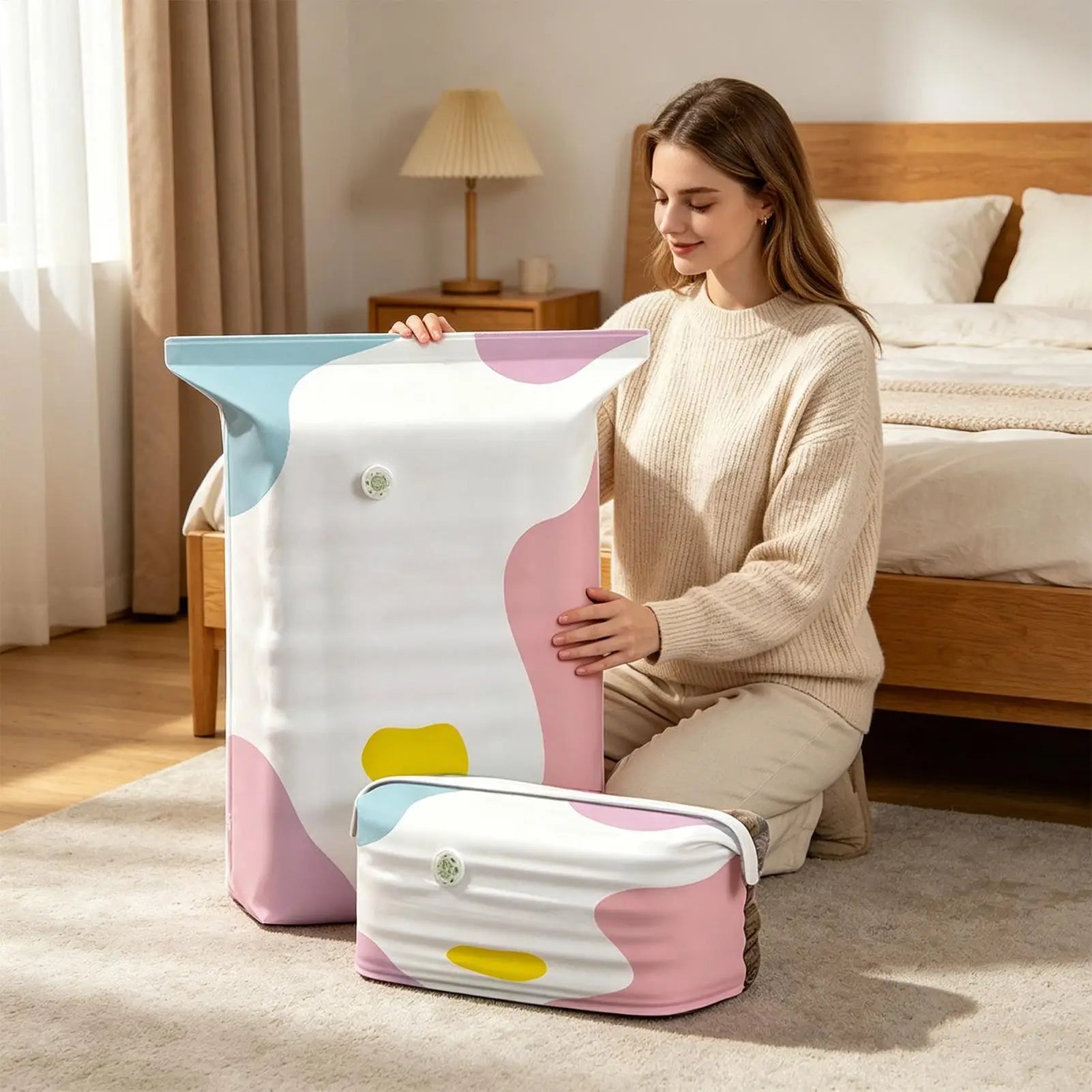 Vacuum Storage Bag Compression No-Pump Packing Sealing Comforter Organizer Space Saving Vacuum Bags for Clothes Blanket Mattress