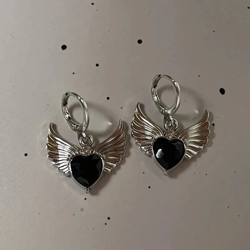 Goth Y2K Bow, Heart & Cross Drop Earrings