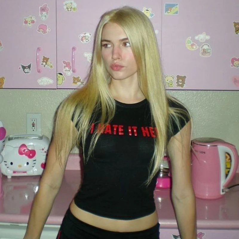 “I Hate It Here” Gothic Y2K Baby Tee