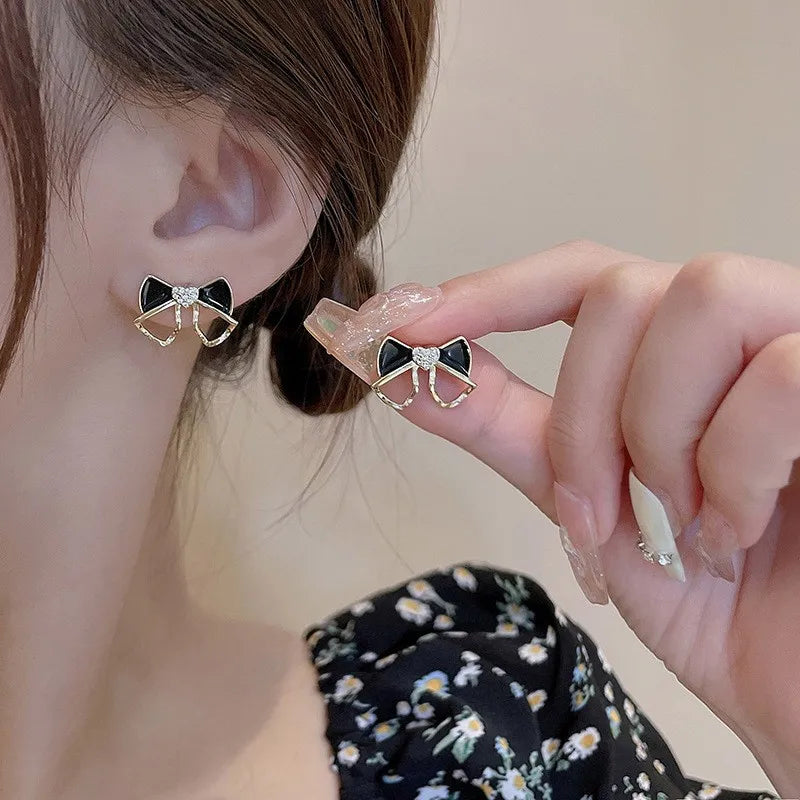 Small Bow & Heart Enamel Stud Earrings