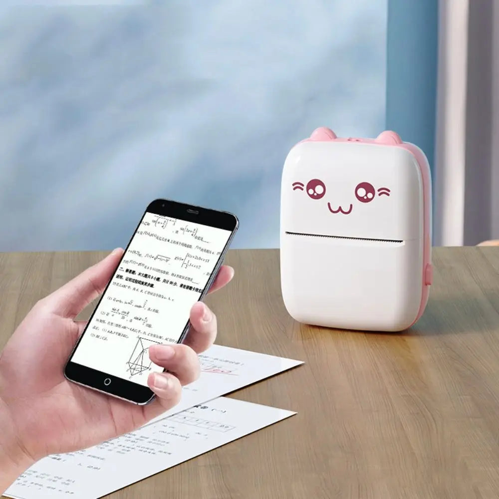 Portable Thermal Printer Cat Shaped Mini Wireless Bluetooth Printer Lightweight Pocket Thermal Label Printer Print Photo