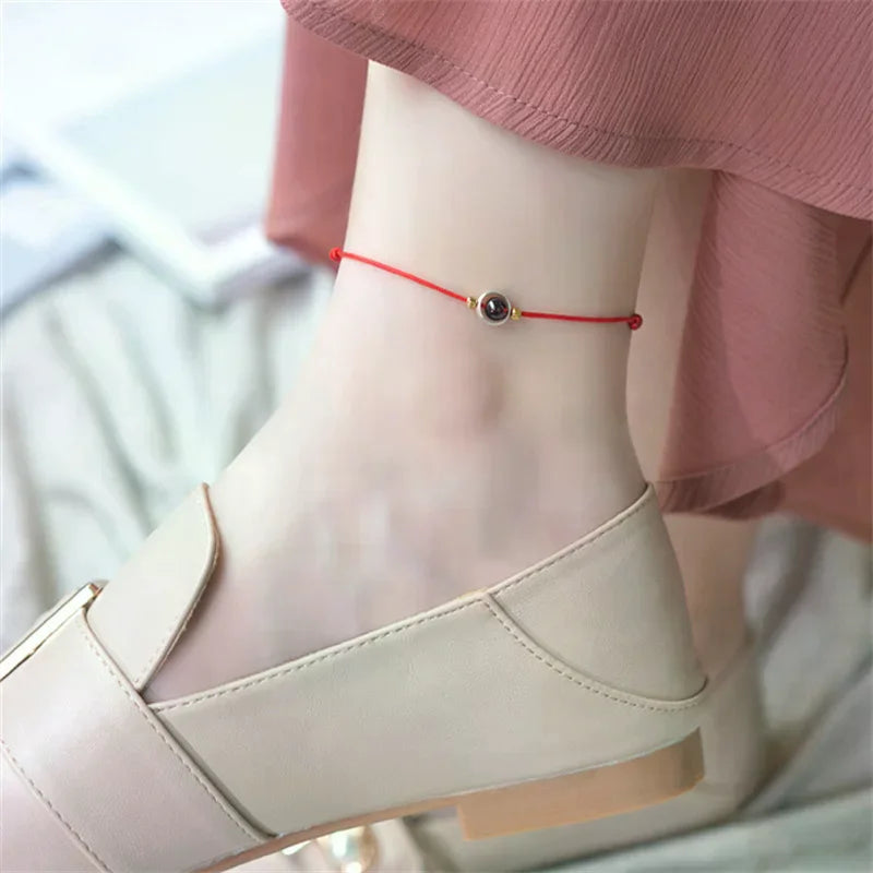 Garnet Beaded Anklet, Jewelry, Accessories, Women's Red Rope Tether, Red Garnet, Korean Version Simple Personality Anklet
