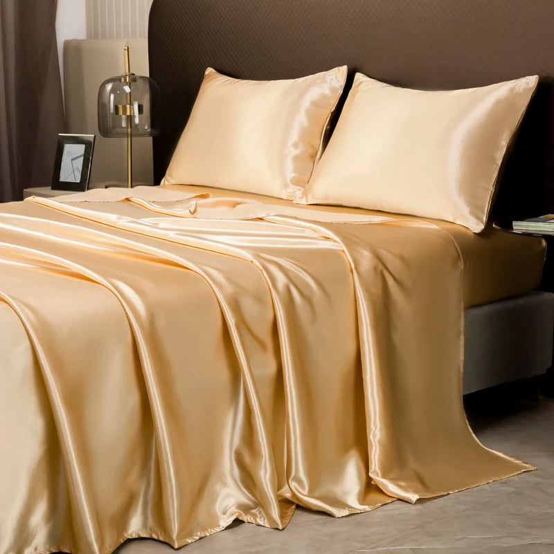 Solid Satin Sheet & Pillowcase Bedding Set