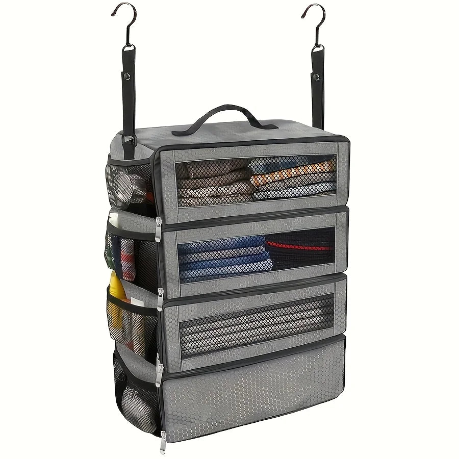 Suitcase Organizer, Travel Luggage Organizer Portable Hanging Shelves Collapsible Hanging Packing Cubes for Carry on Suitcase
