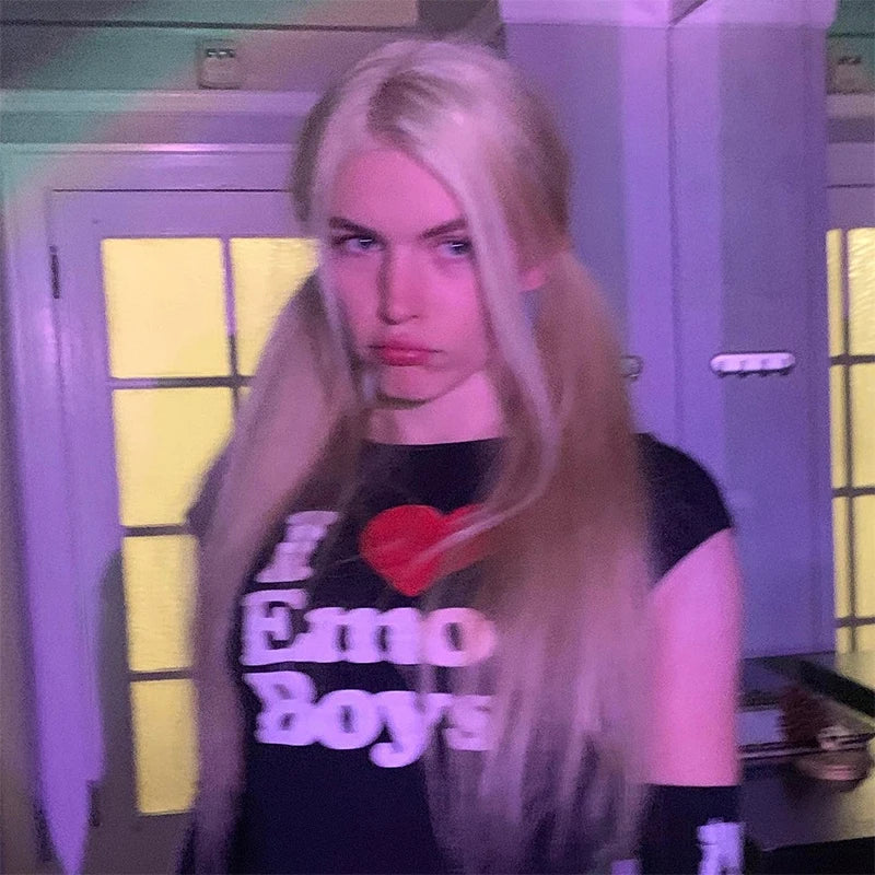 “I Love Emo Boy” Graphic Y2K Baby Tee