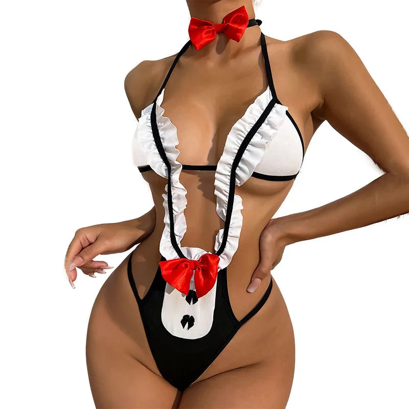 Hot Sexy Sheer Low V-shape Bodysuit Woman Sexy Lingerie Erotic Bikinis Naughty Underwear Porn Pajamas Adult Roleplay Sex Set