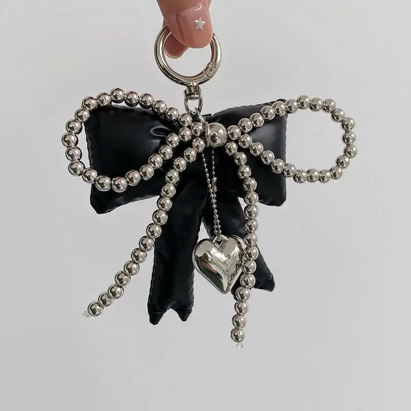 Y2K Bow & Heart Beaded Bag Charm Keychain