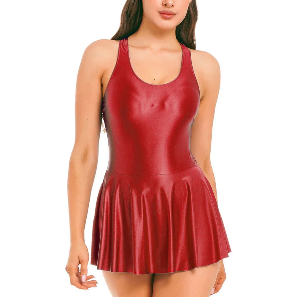 Women's Glossy Sleeveless Stretch Mini Dress