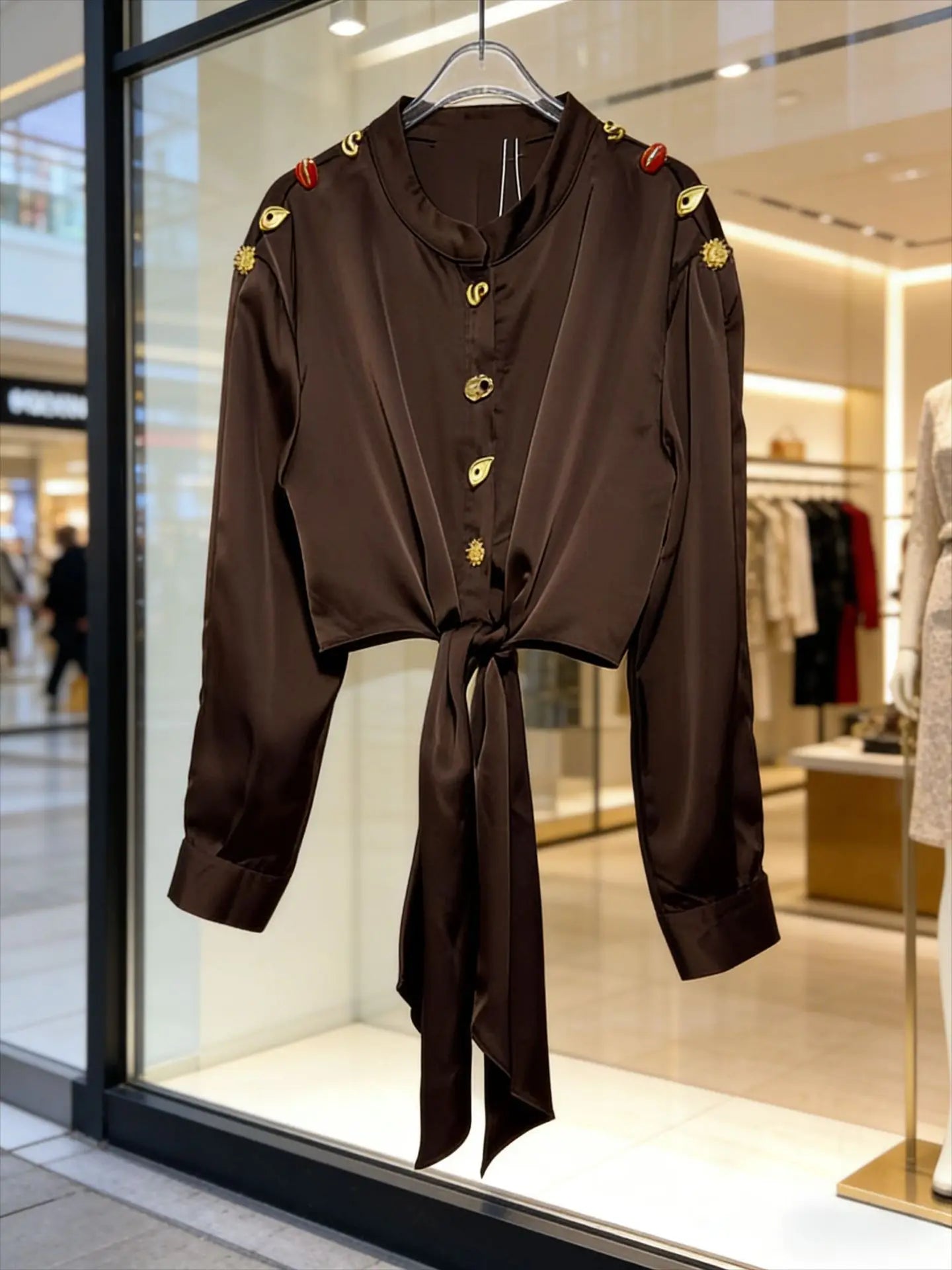 High Street Shirts Women's New Style Shirt with Metal Buttons and Waist Cinching Straps Versatile and Fashionable Shirt