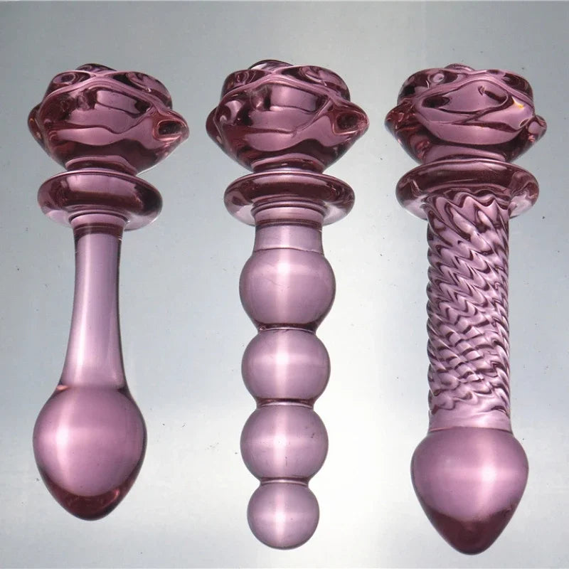 Pink Rose Glass Bullet Anal Plug