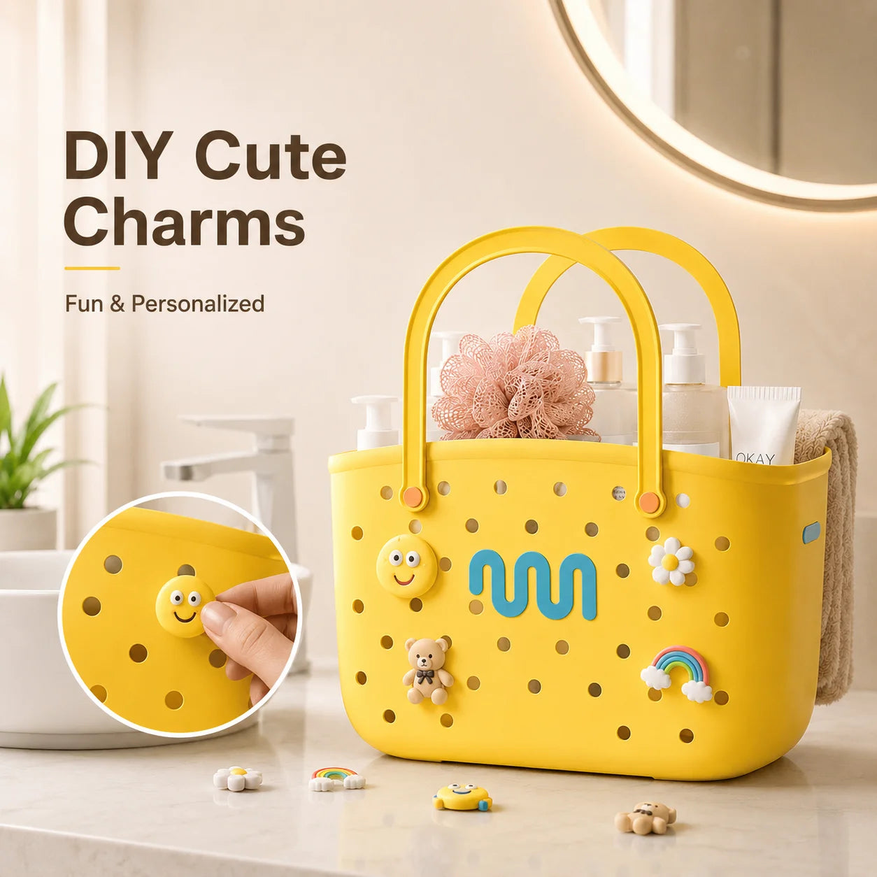 Bathroom Shower Caddy Storage Basket with Handle Large Capacity Drainage Organizer Plastic Bath Tote for Shampoo Cosmetics Home