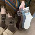 4 Pairs Women's Socks Set Autumn And Winter Warm Thick Socks Pile Socks Versatile Retro Mid Tube Socks Fashionable Trendy Simple
