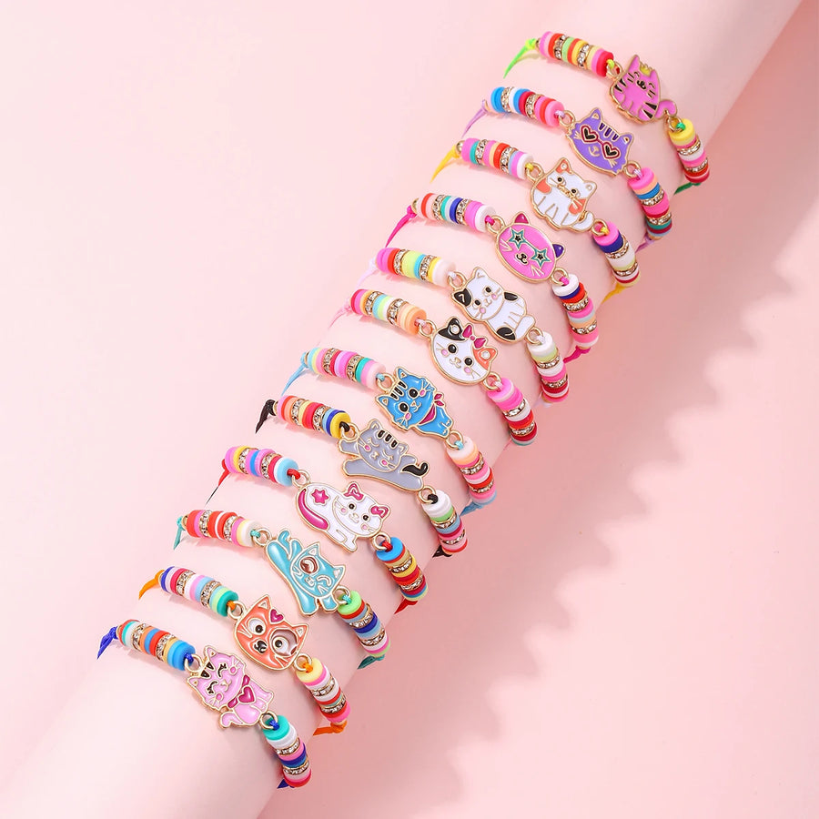 12-Piece Adjustable Cat Charm Bracelet Set