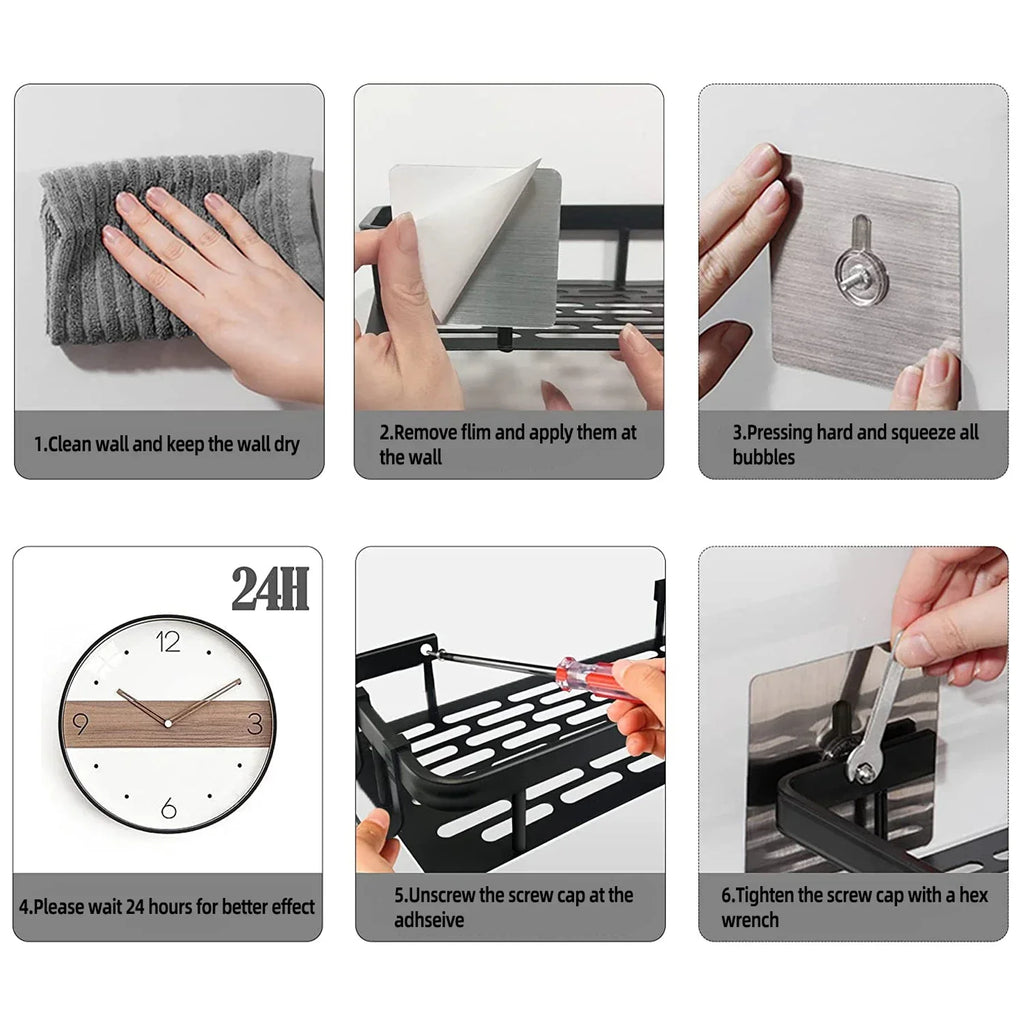 No-Drill Wall-Mounted Corner Shower Shelf
