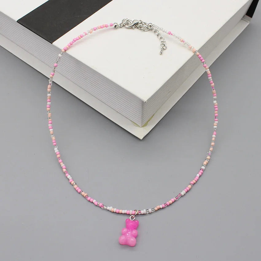 Women's Colorful Seed-Bead Gummy Choker Necklace
