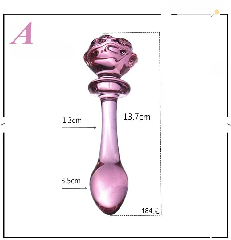 Pink Rose Glass Bullet Anal Plug