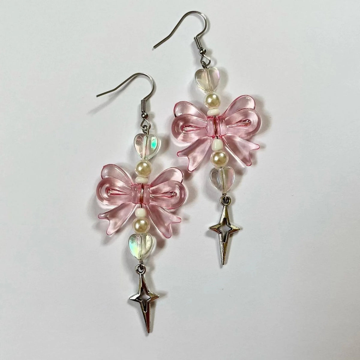 Pink Bow, Heart & Star Drop Earrings