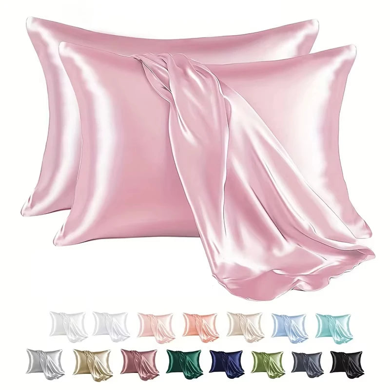 1 Pair Satin Pillowcase - Anti-Allergy Breathable Bedding Polyester Satin with Envelope Closure Machine Washable & Skin-Friendly
