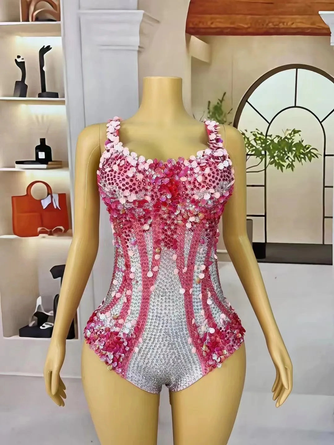 High Street Sexy Sequins Rhinestone Performance Women Outfit Luxury Dancer Singer Stage Costume Fashion Celebrity Bodysuit
