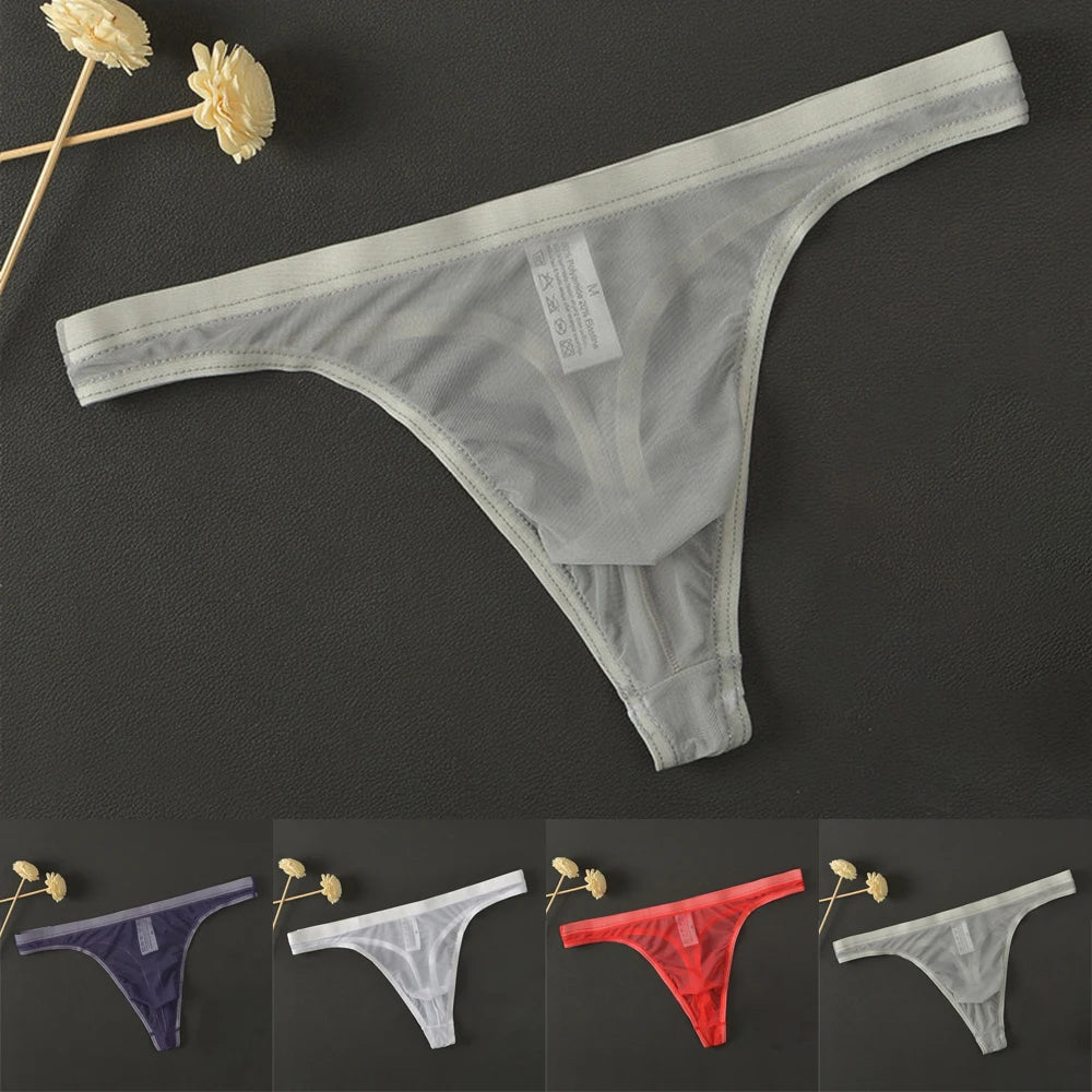 Lingerie Men Lingerie Thongs Low Rise Underpants Men Mesh Pants See-Through Sexy Sheer T Back Breathable T-Back