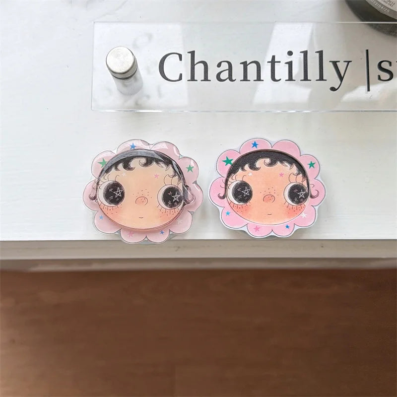 Kawaii Cartoon Girl Print For MagSafe Phone Case For iPhone 15 16 17 Pro Max With Flower Stand Shockproof Cover fashion phone ca