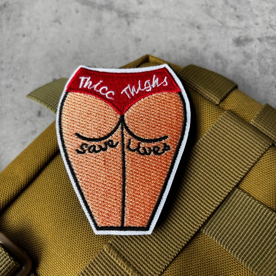 Thick Thighs Save Lives Embroidered Patch Funny Punk Biker Morale Badge Hook and Loop for Tactical Backpack Vest