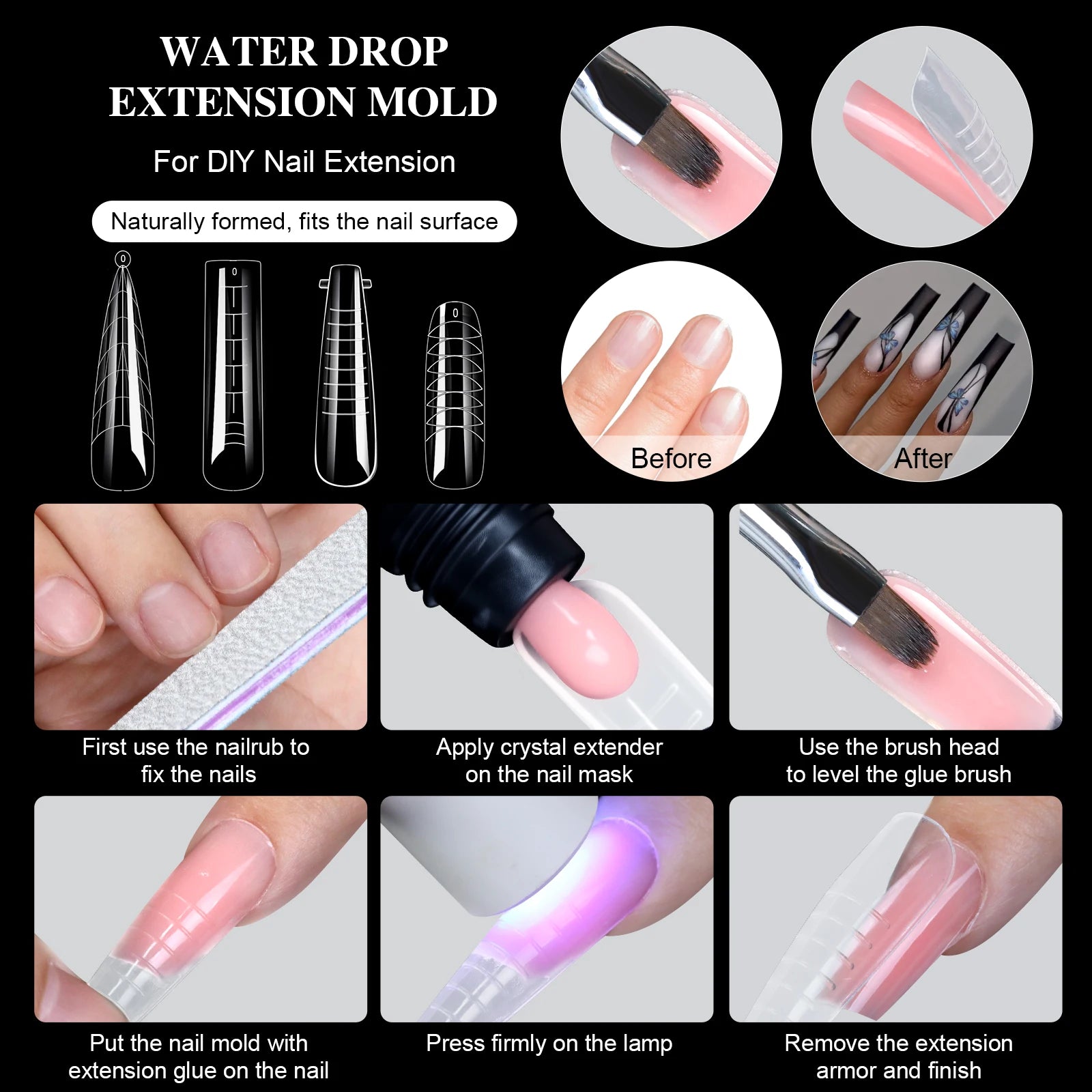 Extension False Nails Art Tips Acrylic Fake Finger Gel Polish Mold Sculpted Full Cover Press on Nails Manicures Accessories Tool