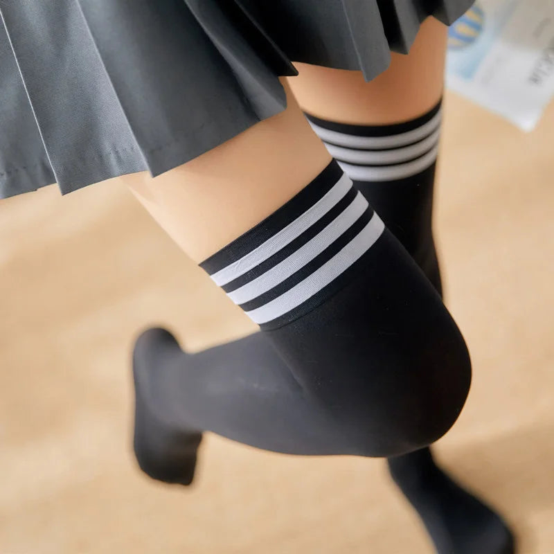 Sexy Black White Striped Long Socks Women Over Knee Thigh High Socks Over The Knee Stockings For Ladies Girls Warm Knee Socks
