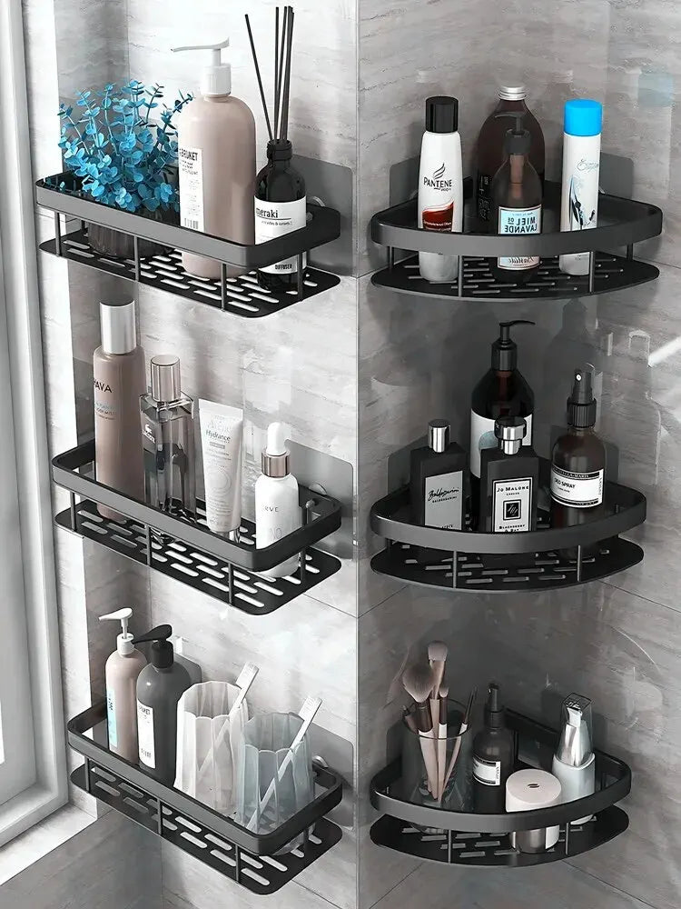 No-Drill Bathroom Makeup & Shampoo Shelf