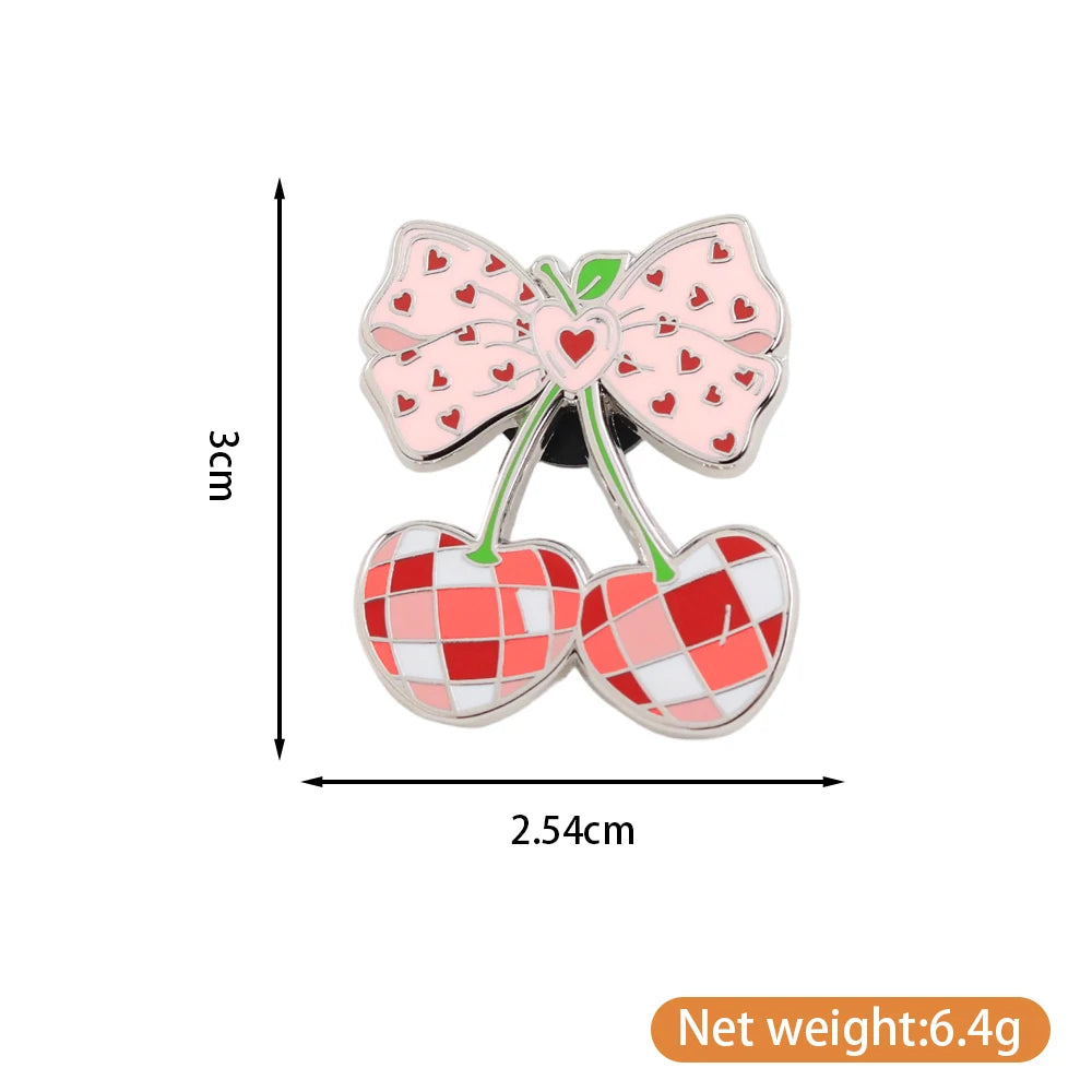 Plaid Cherry Bow Enamel Brooch