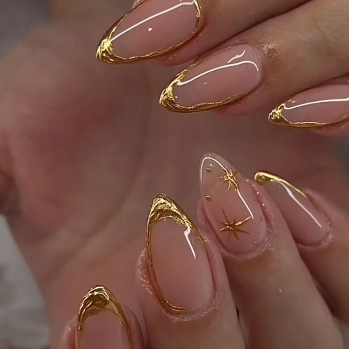 Red Star French Almond Press-On Nails