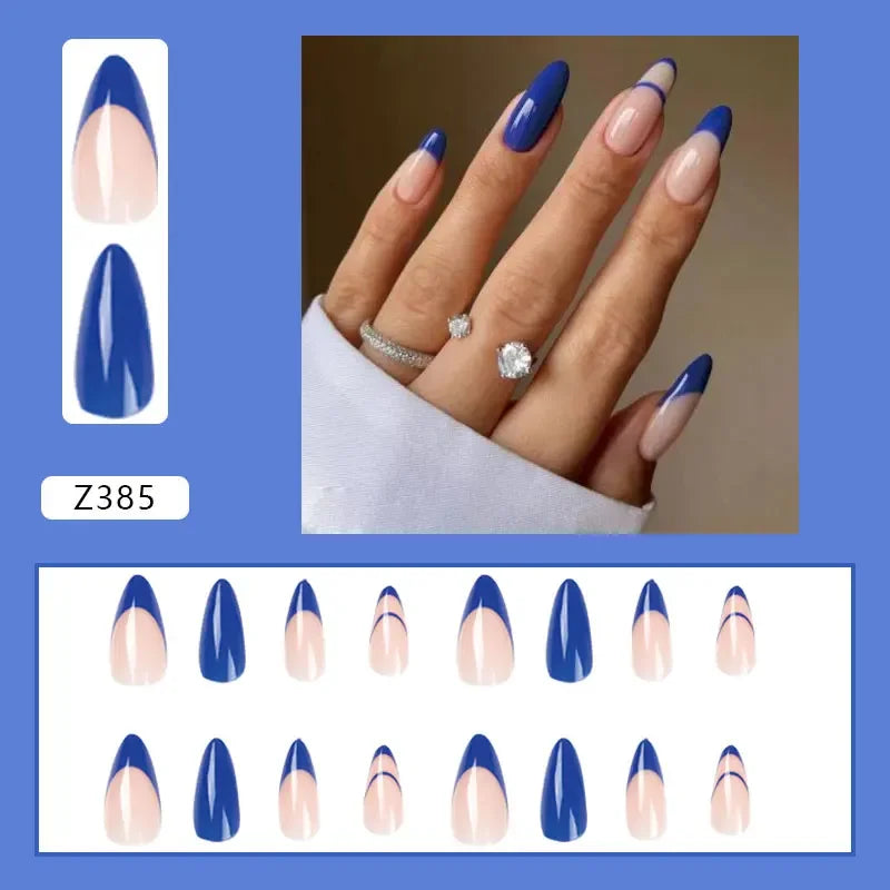 French Almond Colorblock Stripe Press-On Nails
