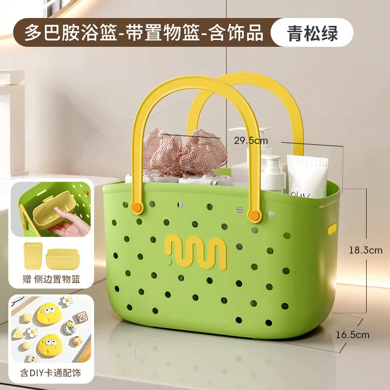 Bathroom Shower Caddy Storage Basket with Handle Large Capacity Drainage Organizer Plastic Bath Tote for Shampoo Cosmetics Home