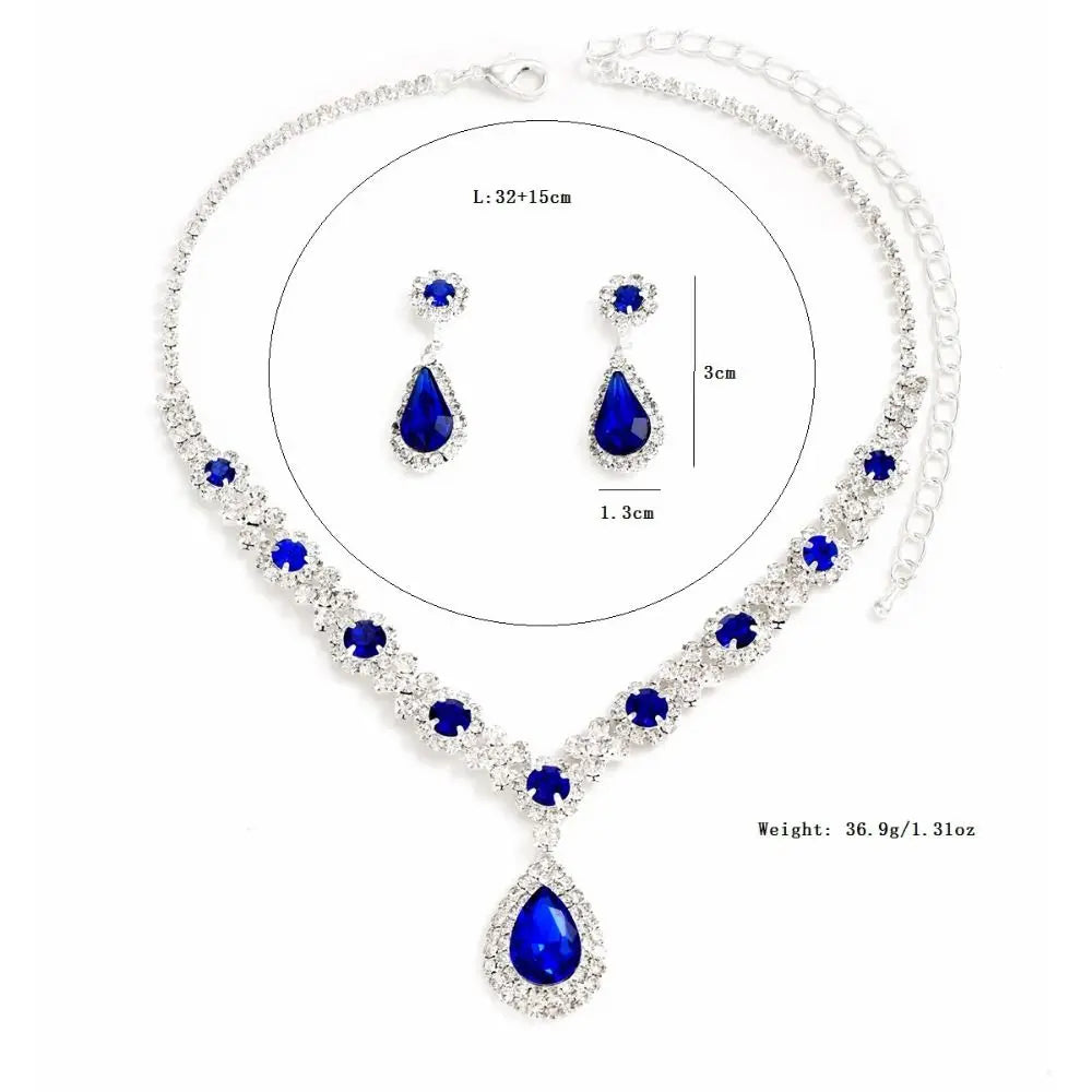 Fashionable Crystal Jewelry Necklace Earring Set Premium Luxury Dangle Earrings Water Drop Inlaid Zircon Pendant Necklace Bride