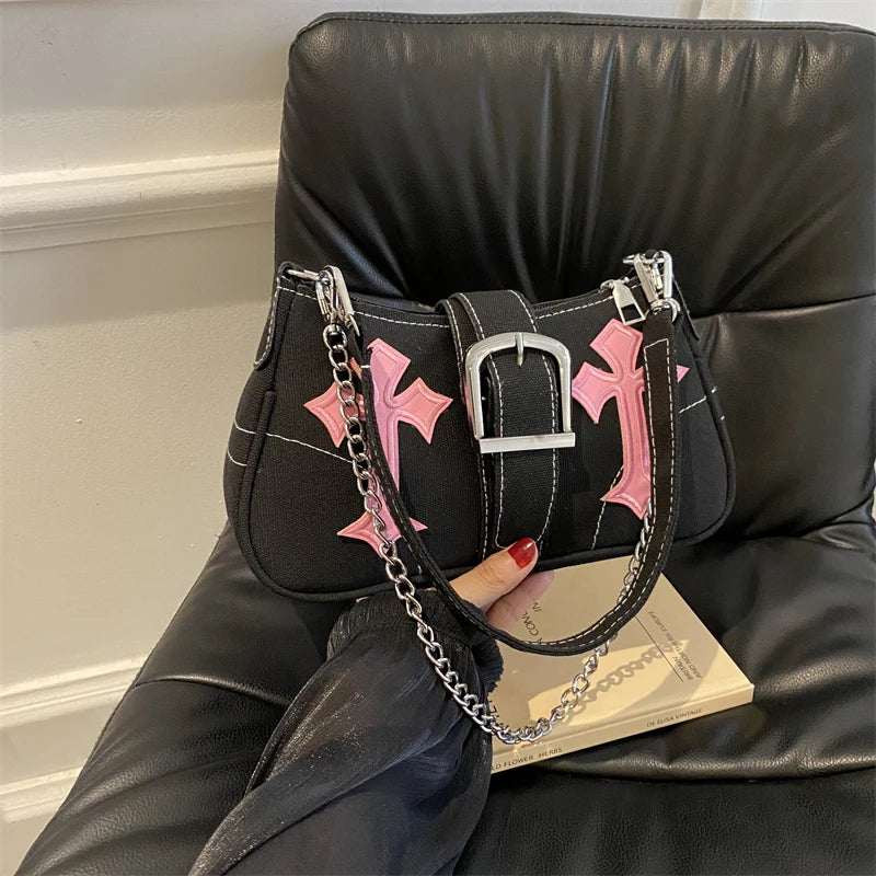 Y2K Chain Canvas Shoulder Bag