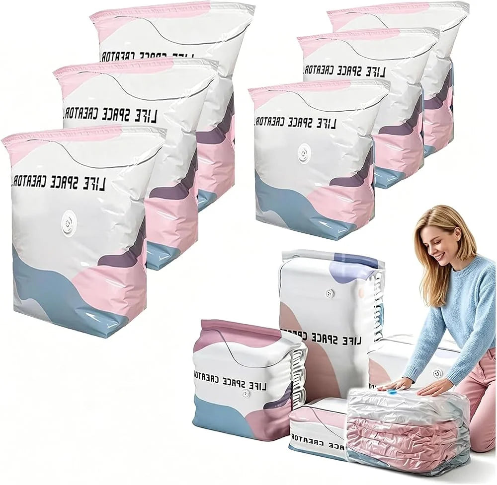 3D Vacuum Storage Bags, Better Life Space Bags Pump Vacuum Storage Bags 3M+3L No Pump, Space Saver For Clothes Storage Bag