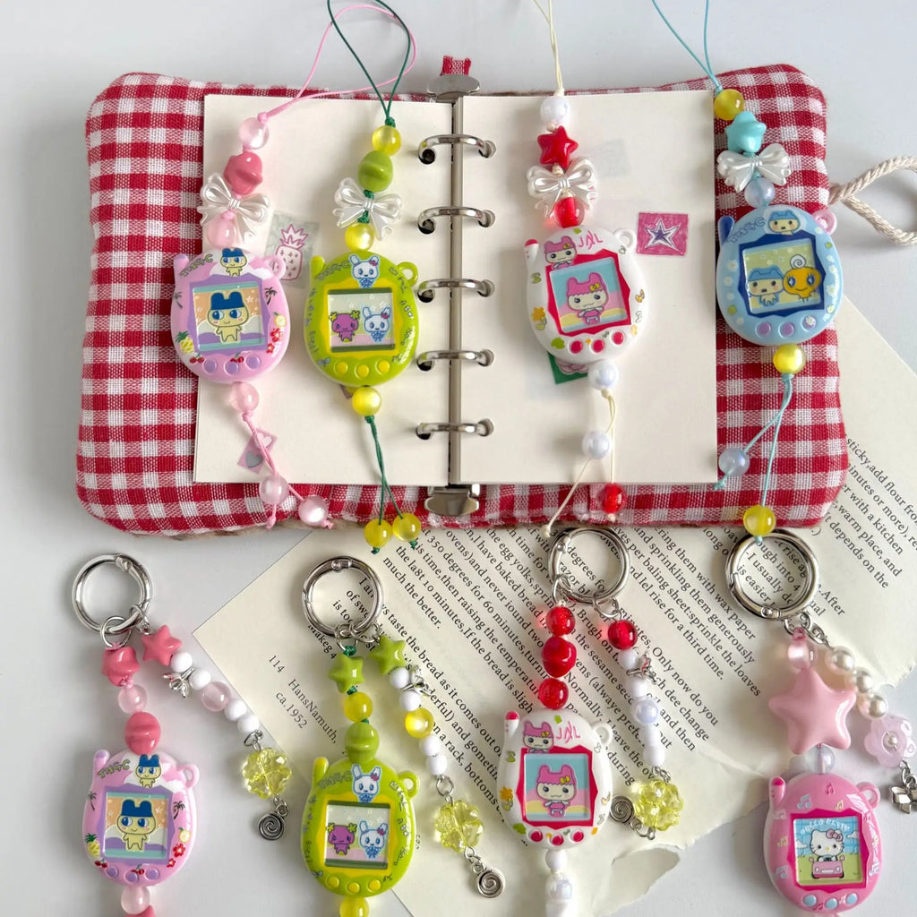 Tamagotchi Beaded Phone Strap with Acrylic Charm