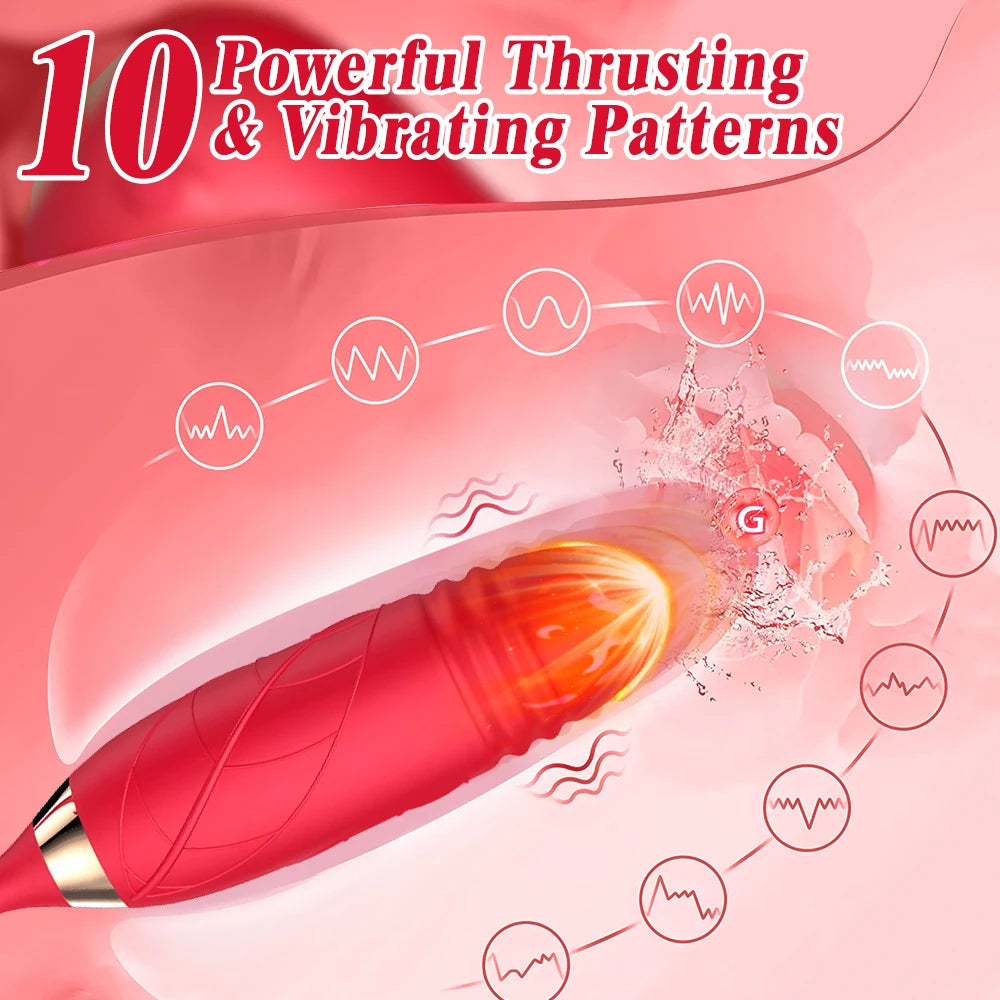 Rose Sucking Thrusting Dildo Vibrator Clitoral Nipple Stimulator G-Spot Massager Rechargeable Sex Toy for Women Couples