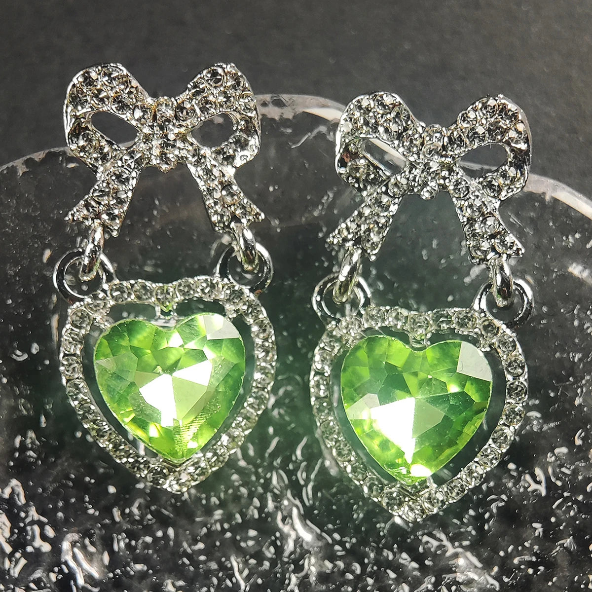 Pink Heart & Bow Drop Earrings
