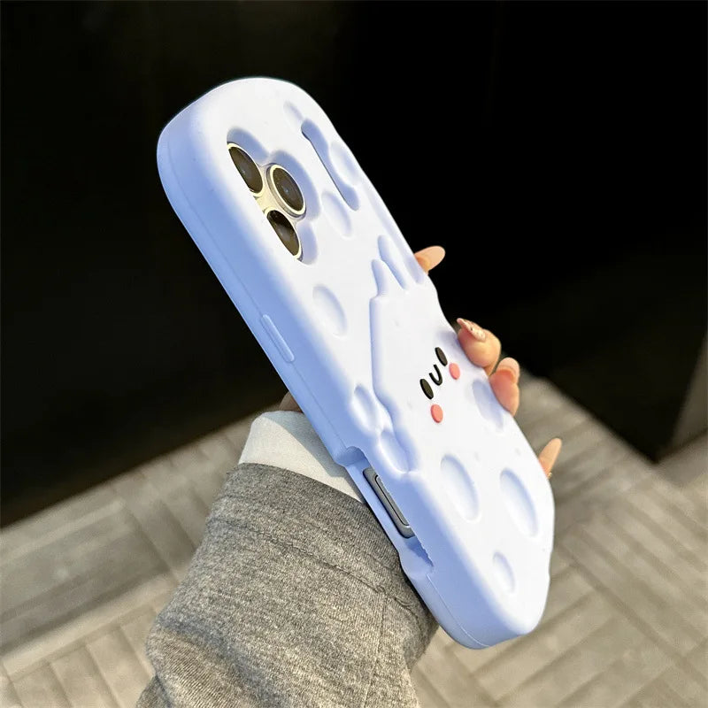 Korean Cartoon Blue Cheese Soft Silicone Phone Case For iPhone 17 16 15 14 13 Pro Max Plus Kawaii Shockproof Protective Cover