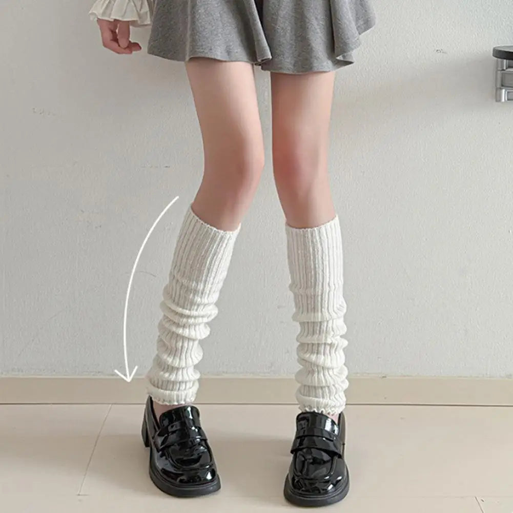 White Ribbed Knit JK Slouch Leg Warmers