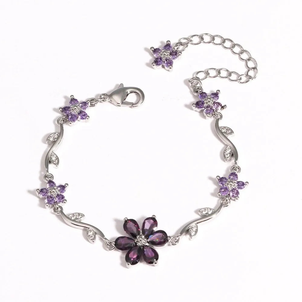 Multicolor Crystal Flower Chain Bracelet