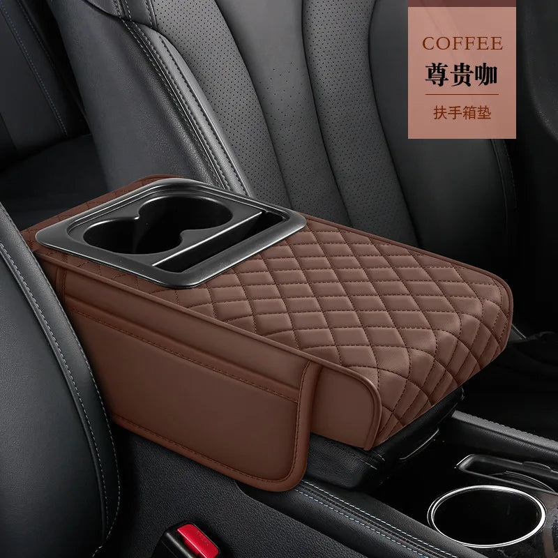 Car Armrest Organizer with Cup Holder & Cushion