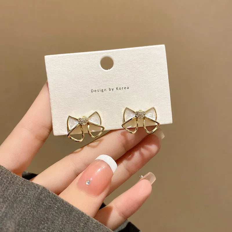 Small Bow & Heart Enamel Stud Earrings