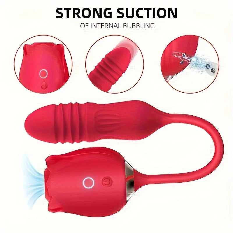 Rose Sex Toys Dildo Vibrator 3in1 Adult Toys with 9 Tongue Licking Thrusting G Spot Vibrator Adult Sex Toy for Woman Man Couples